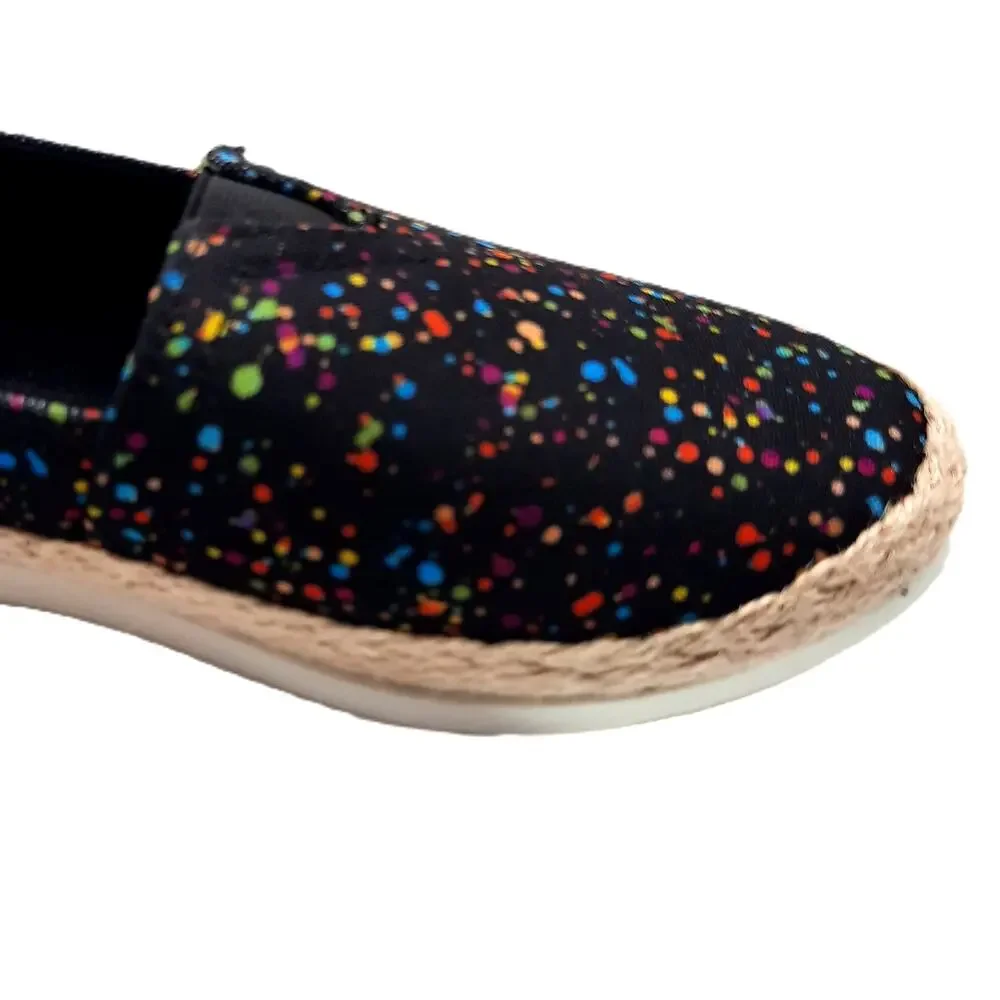Esprit Ellery Flats Black Canvas Paint Splatter Espadrille Slip On Jute Sz 6 New